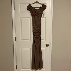Windsor Crossover Short Sleeve Tan Scrunch-Back Maxi Dress NWT Size Small